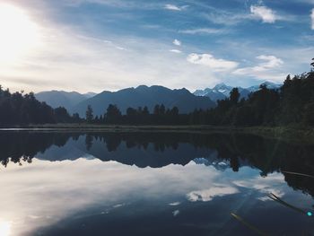 Scenic view of lake against sky at sunset