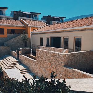 Buildings against clear sky in city