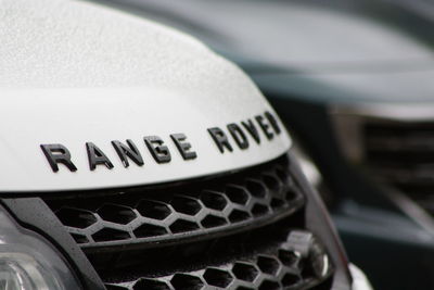 Close-up of text on car