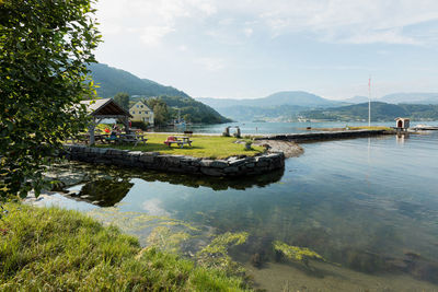 Scenic view of lake against sky