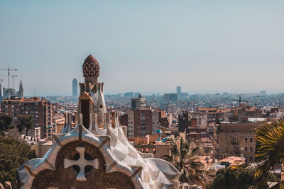 Cityscape against clear sky