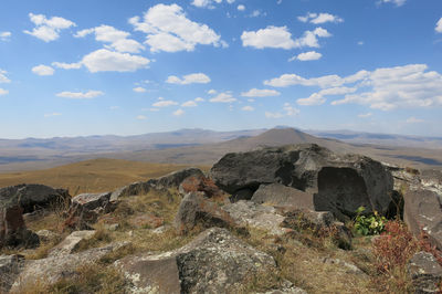 Scenic view of rocky mountains against sky