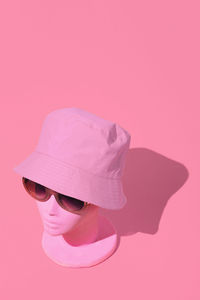 Dummy fashion stylish girl. bucket hat and sunglases trends. spring