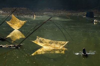 Chinese fishing nets in lake