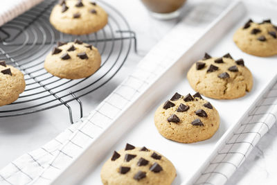 High angle view of cookies in plate