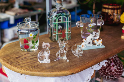 High angle view of wine in glass on table