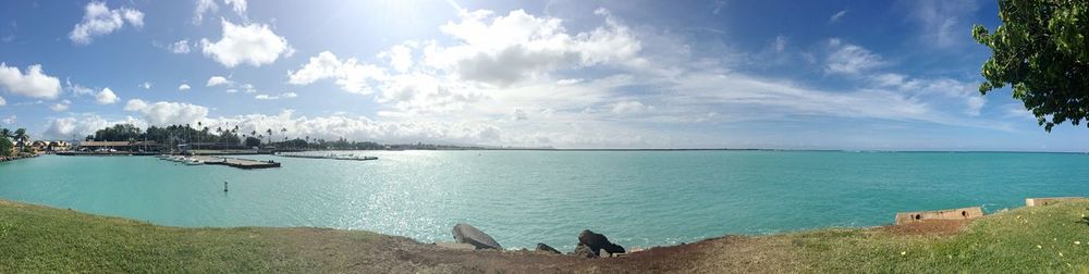 Scenic view of sea against cloudy sky