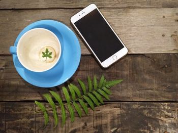 High angle view of coffee on table