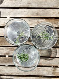 High angle view of drink on table