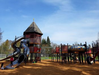 Jungle gym at playground against sky