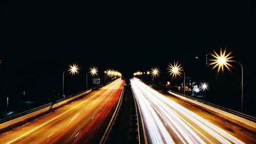 Light trails on road at night