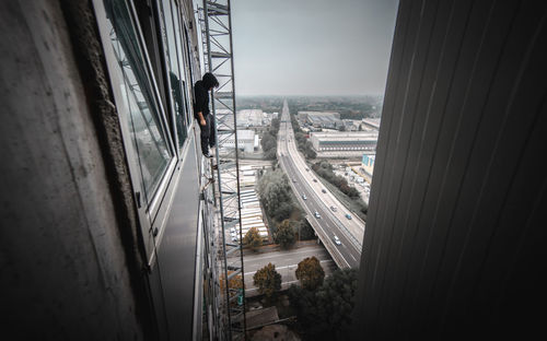 High angle view of city street