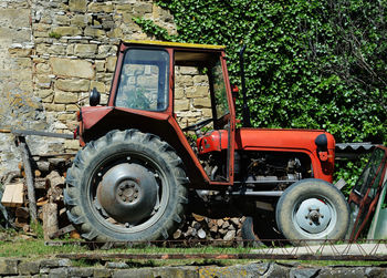 Vintage car on field