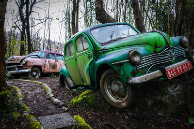 Abandoned car in forest