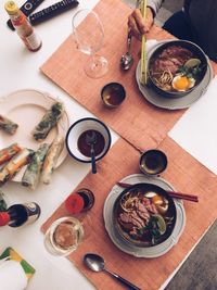 High angle view of food in plate on table