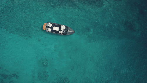 Aerial photography of a boat in the sea, summer vacation, sea travel