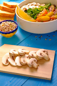 High angle view of food on table