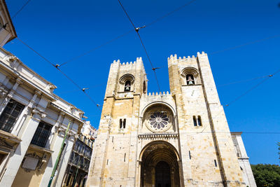 Low angle view of building against blue sky