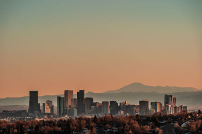 Cityscape against sky during sunset