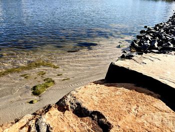 High angle view of rocks on beach