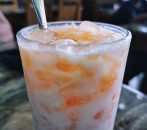 Close-up of drink in glass on table