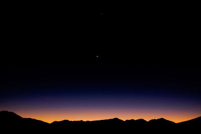 Scenic view of silhouette mountains against sky at night