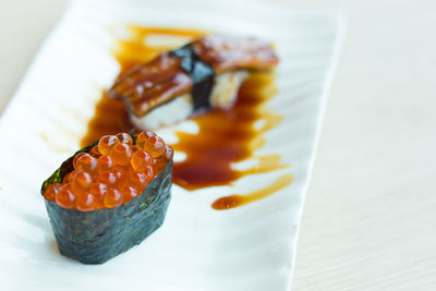 Close-up of sushi on plate