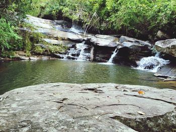 Scenic view of river flowing through rocks