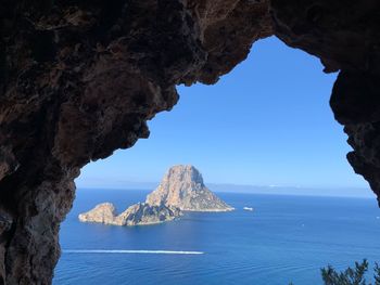 Scenic view of sea and rock formation against sky