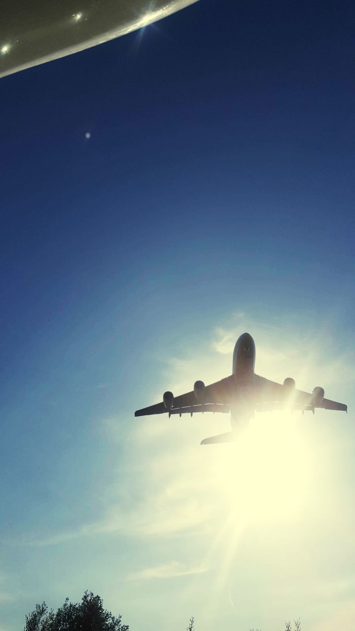 LOW ANGLE VIEW OF SILHOUETTE AIRPLANE AGAINST SKY