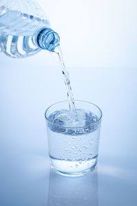 Close-up of water in glass against white background