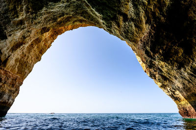 Low angle view of sea against clear sky