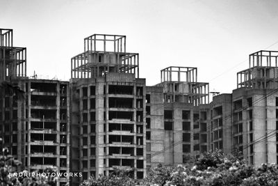 Low angle view of buildings against clear sky