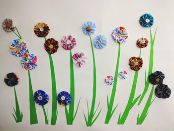 High angle view of multi colored flowers on table