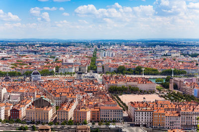 High angle view of buildings in city