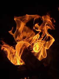 Close-up of fire in the dark