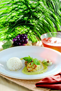 Close-up of salad served on table