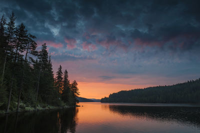 Scenic view of lake against sky during sunset