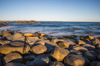 Scenic view of sea against clear sky