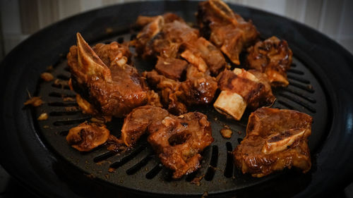 High angle view of meat in plate