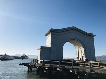 View of sea against clear blue sky