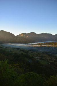 Morning panoramic view of pergasingan hill, mount rinjani national park