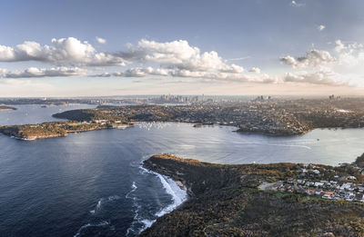 High angle aerial drone view of balmoral beach in mosman, sydney, new south wales, australia. 