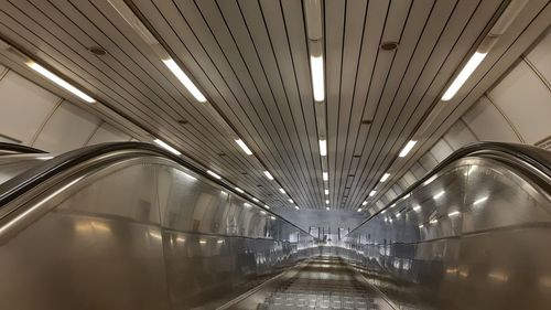 Interior of illuminated subway station