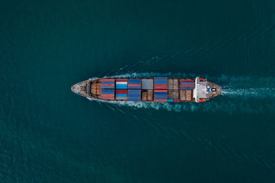 High angle view of ship in sea