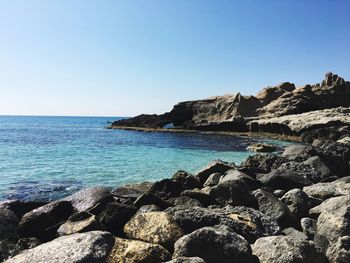 Scenic view of sea against clear sky