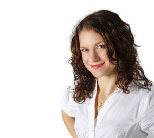 Portrait of a beautiful young woman over white background