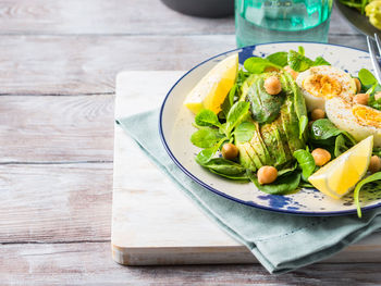 High angle view of food in bowl on table