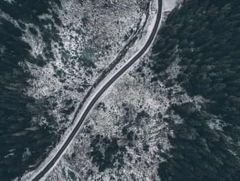 High angle view of snow on road