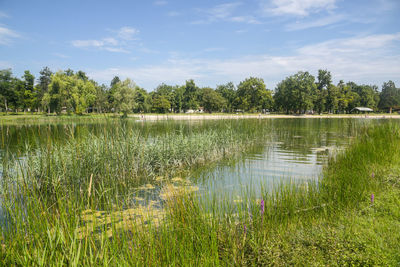 Scenic view of lake against sky